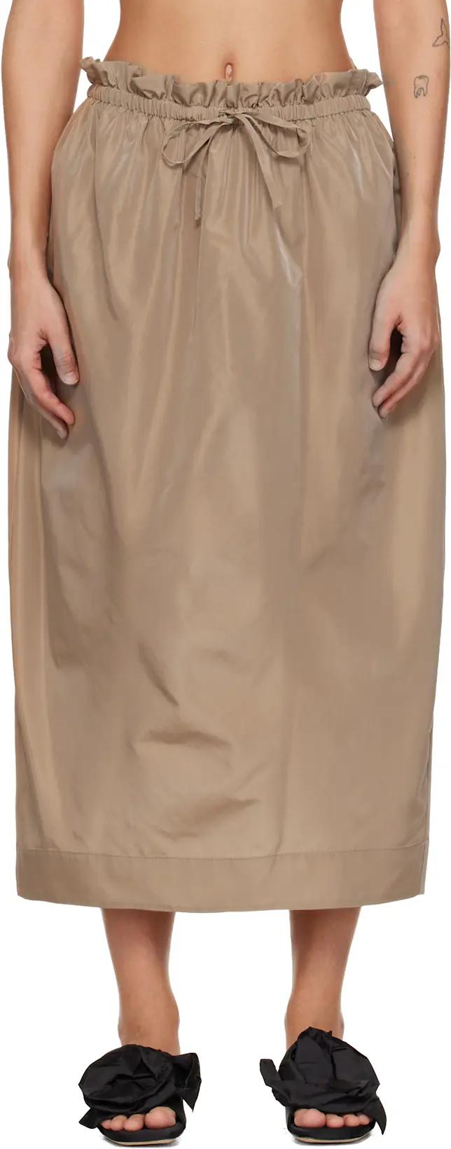 Tan Gathered Waist Tulip Midi Skirt by SIMONE ROCHA