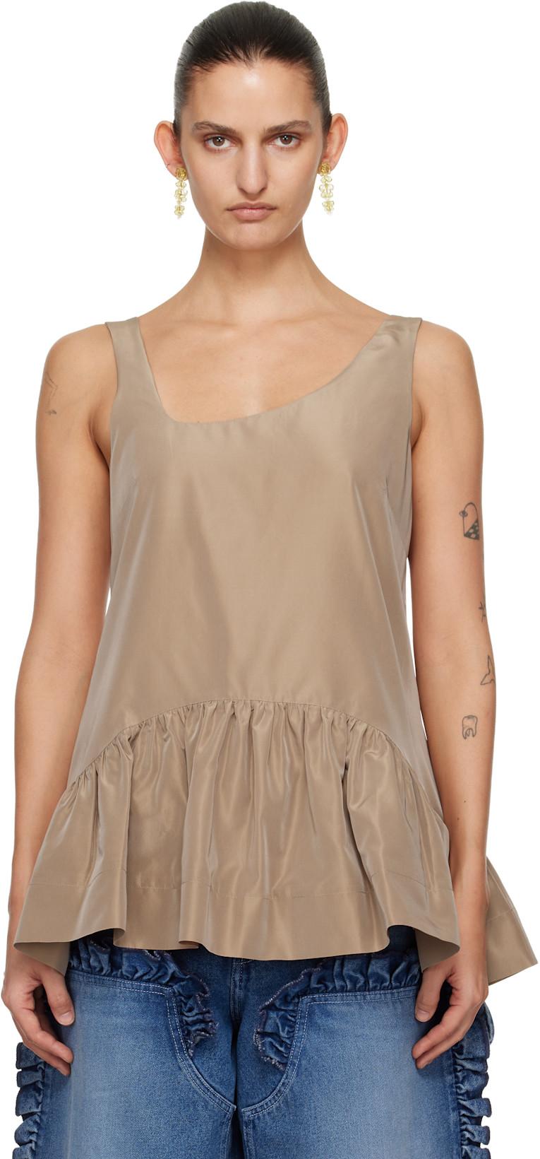 Tan Tilted Neck Peplum Top by SIMONE ROCHA
