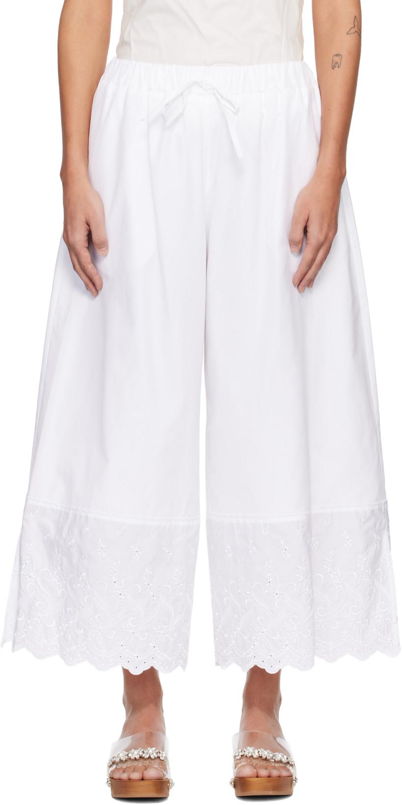 White Cropped Trim Easy Trousers by SIMONE ROCHA