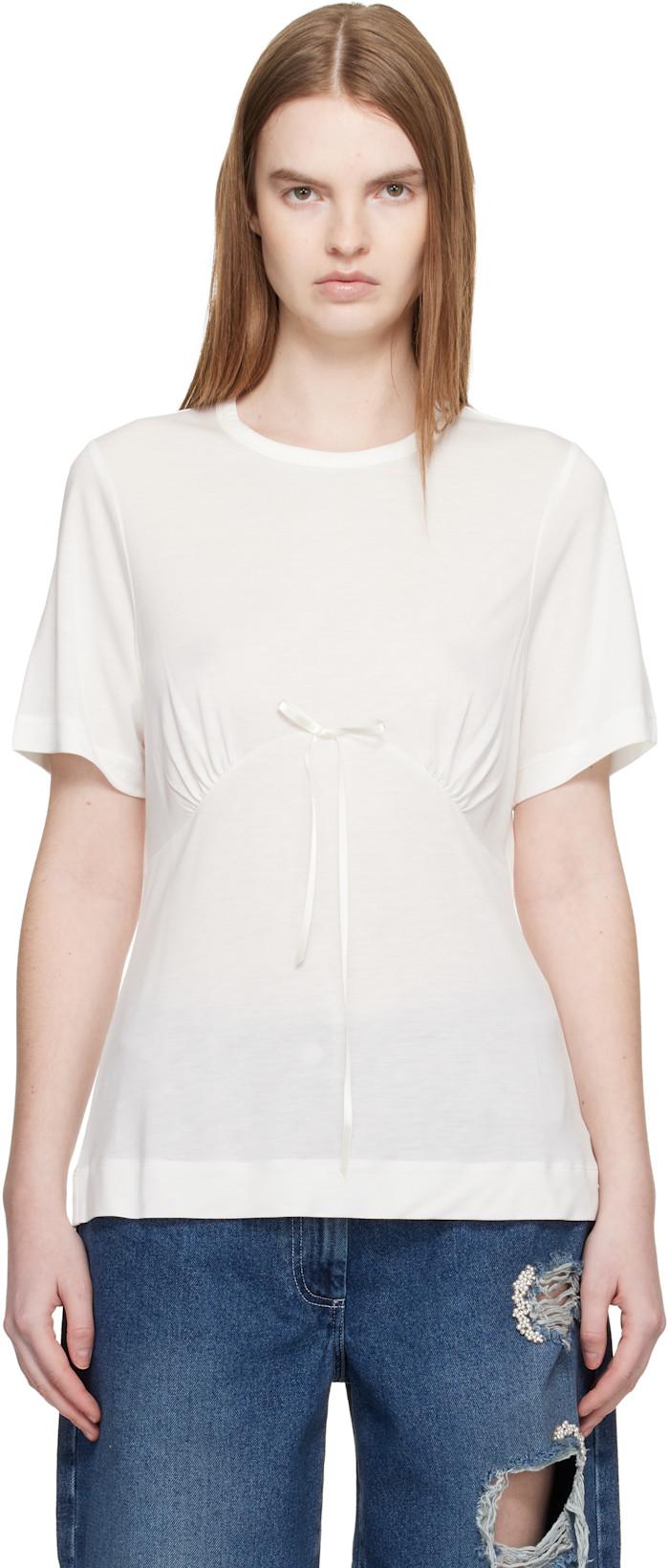 White Gathered Bust Bow T-shirt by SIMONE ROCHA