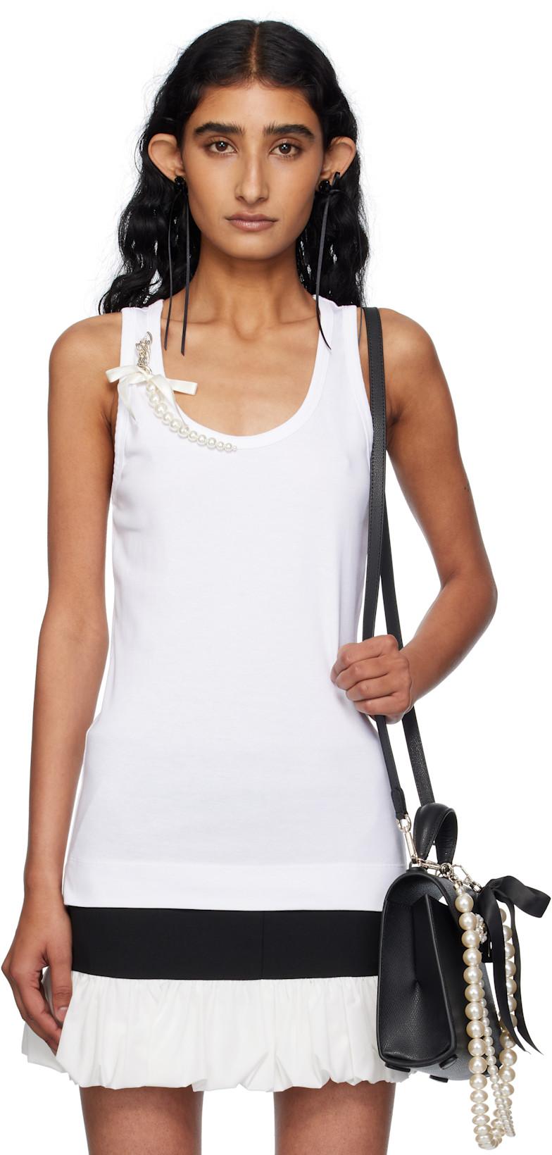 White Pearl Chain Tank Top by SIMONE ROCHA