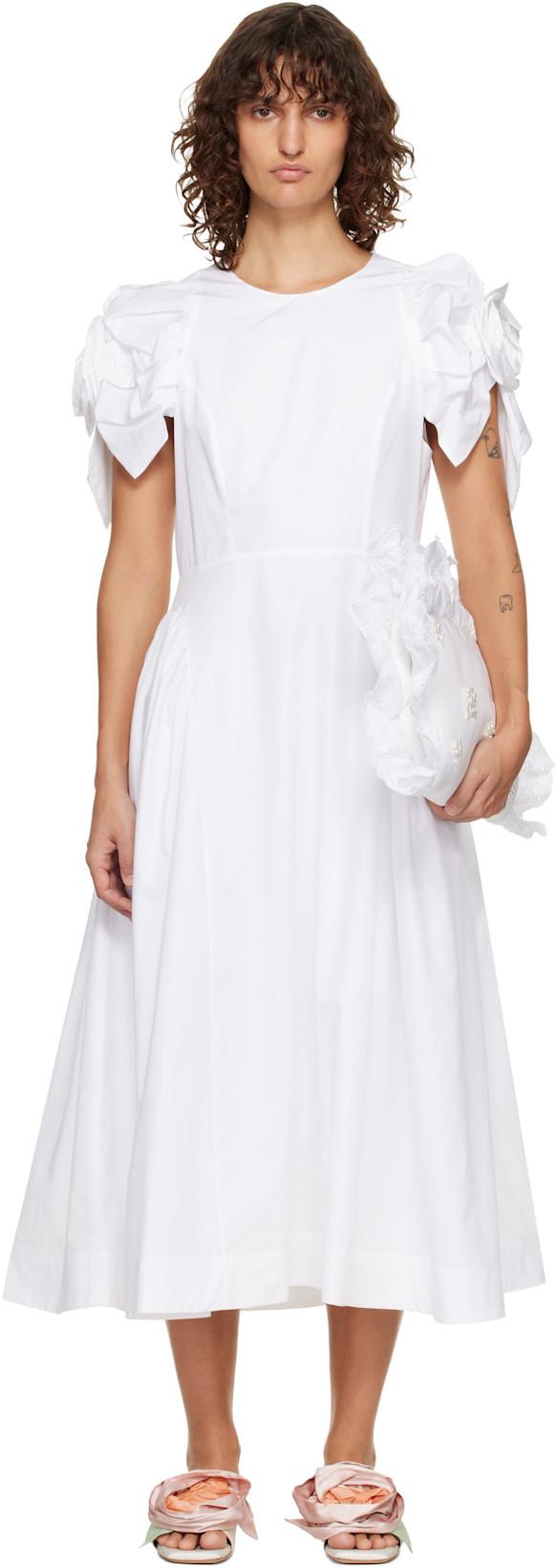 White Rose Puff Sleeve Hip Midi Dress by SIMONE ROCHA