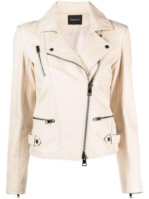 zip-up leather biker jacket by SIMONETTA RAVIZZA