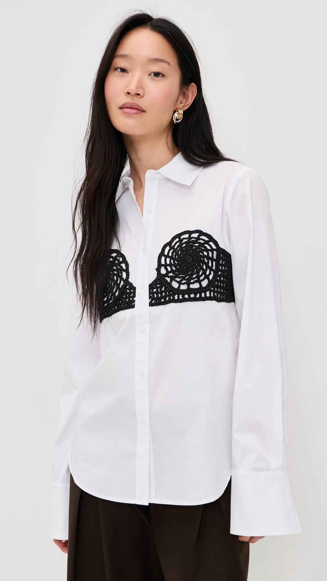 Maren Poplin Crochet Button Down Shirt by SIMONMILLER