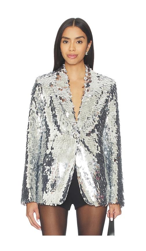 SIMONMILLER Leon Sequin Blazer in Metallic Silver, grey by SIMONMILLER