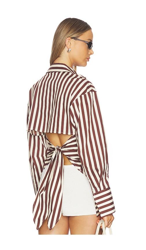 SIMONMILLER Loch Poplin Button Up in Chocolate,Cream by SIMONMILLER