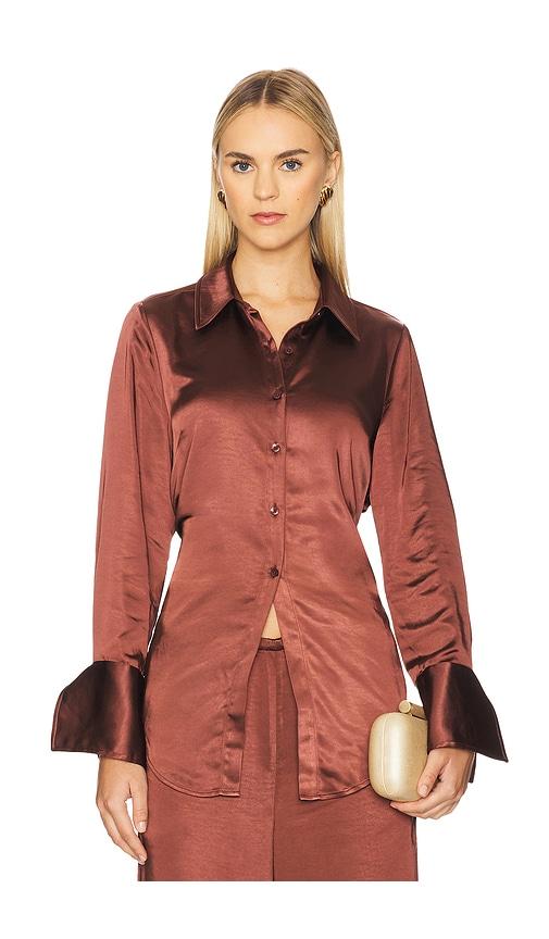 SIMONMILLER Loch Satin Button Up in Brown by SIMONMILLER
