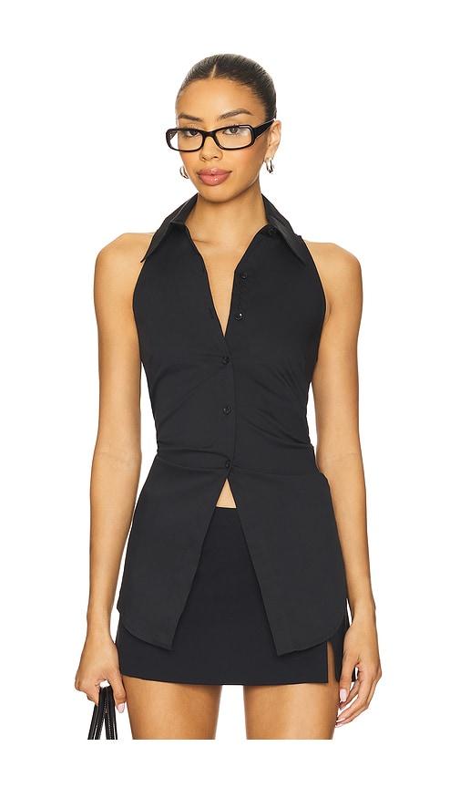 SIMONMILLER Loch Sleeveless Poplin Button Up in Black by SIMONMILLER