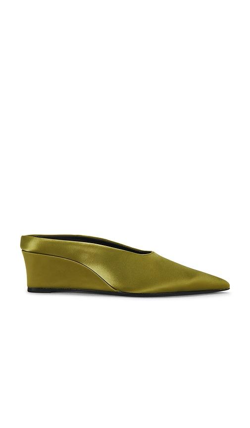 SIMONMILLER Satin Pointed Gala Wedge in Green by SIMONMILLER