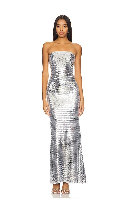 SIMONMILLER Sculpty Strapless Sequin Dress in Metallic Silver by SIMONMILLER