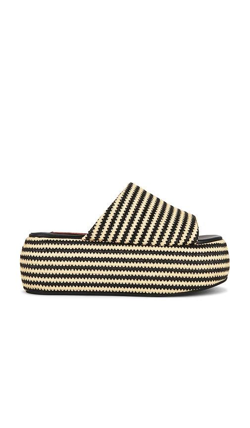 SIMONMILLER Stripe Raffia Cloudy Platform Sandal in Black,Neutral by SIMONMILLER