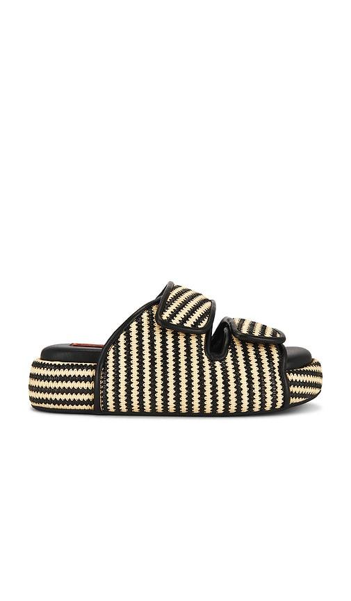 SIMONMILLER Stripe Raffia Cro Slide in Black,Neutral by SIMONMILLER