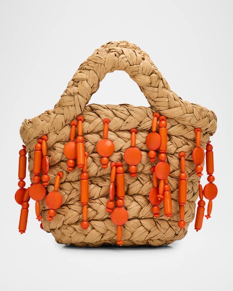 Shelly Mini Beaded Raffia Top-Handle Bag by SIMONMILLER