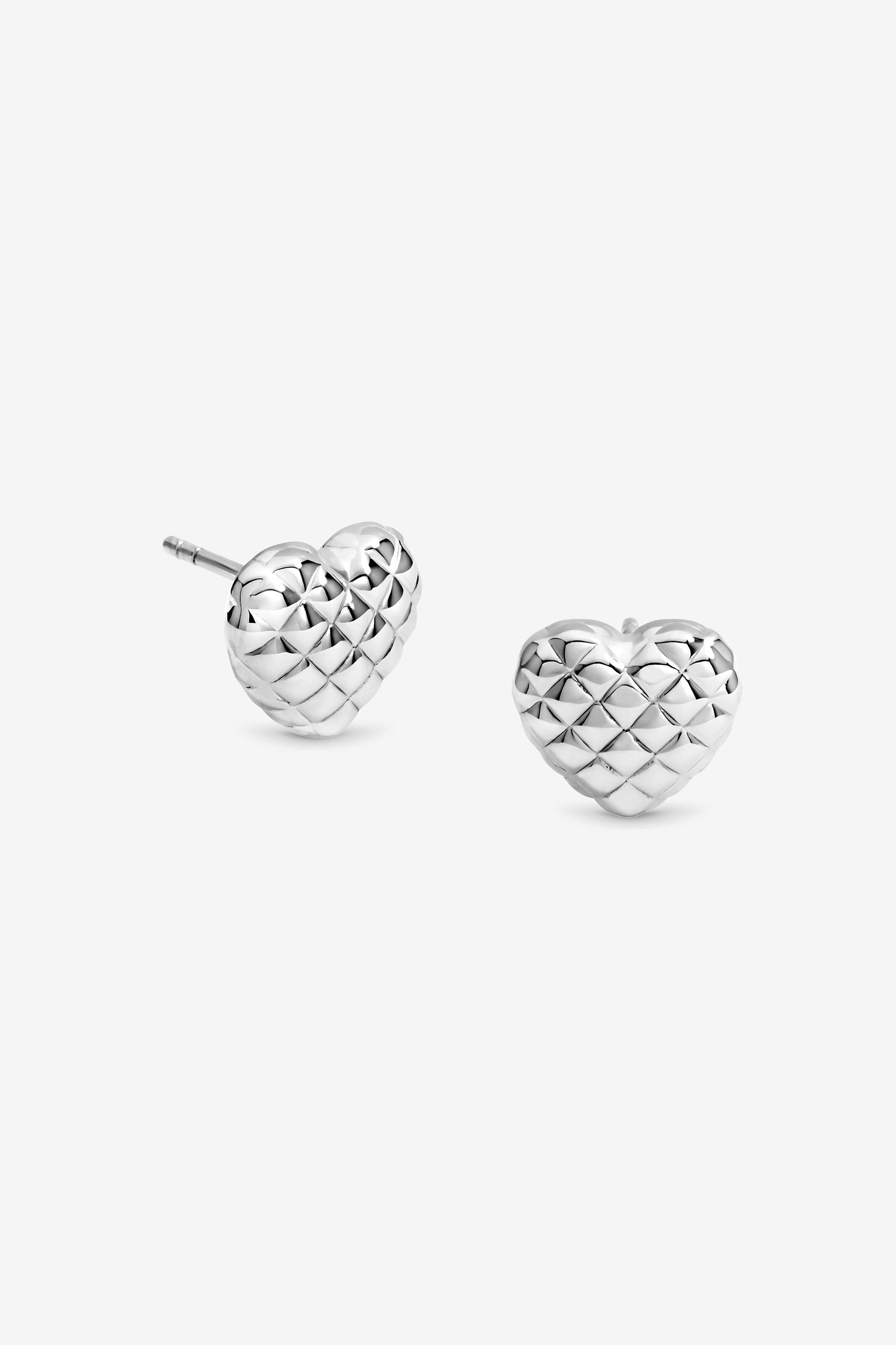Sterling Silver 925 Polished Textured Heart Earrings by SIMPLY SILVER