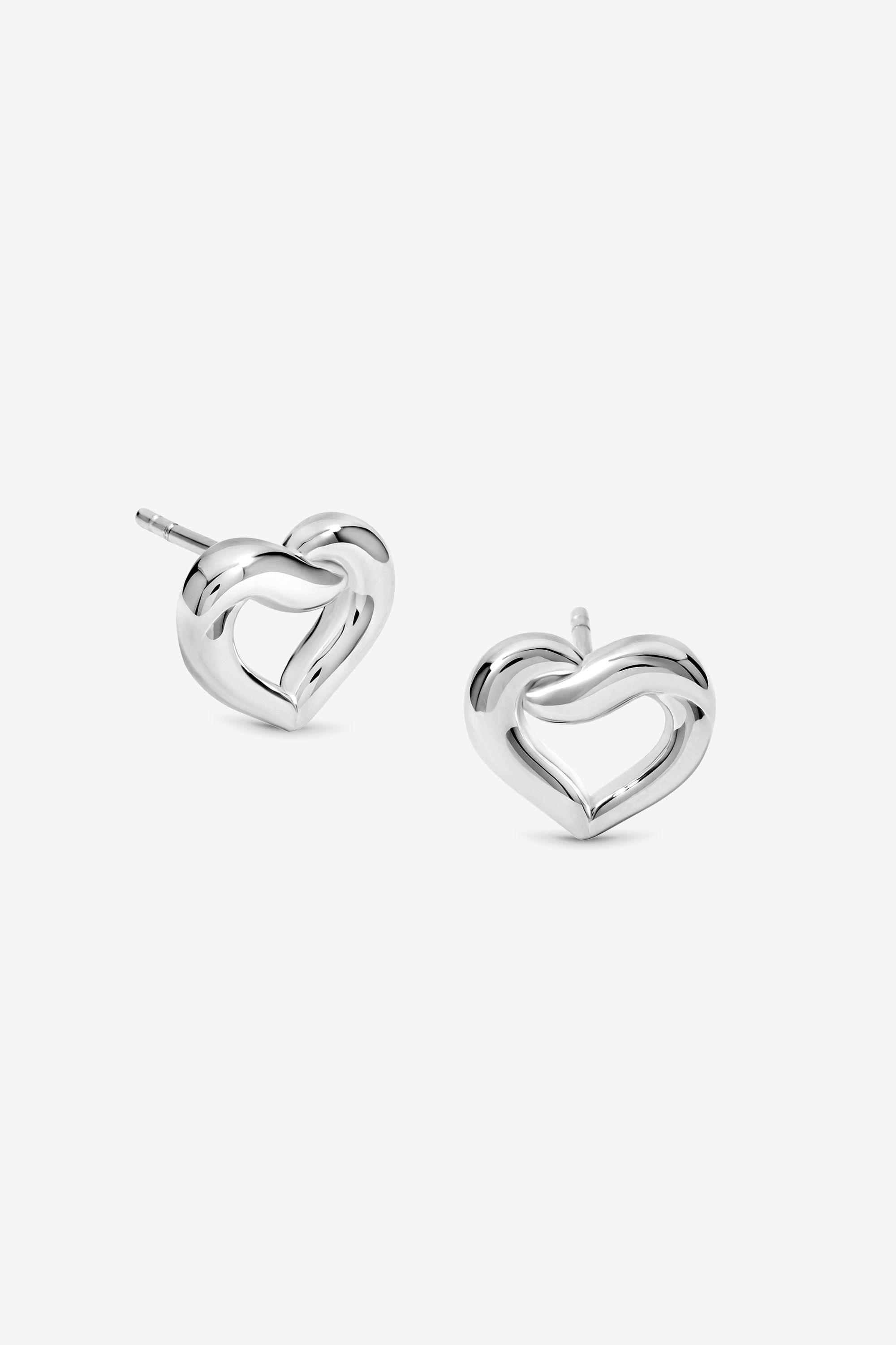 Sterling Silver 925 Polished Woven Open Heart Stud Earrings by SIMPLY SILVER
