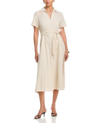 Belted Short Sleeve Midi Dress by SINGLE THREAD