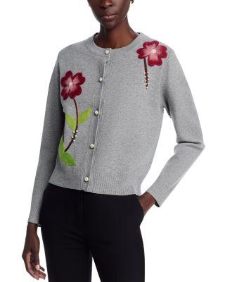 Double Knits Flower Embroidery Boyfriend Cardigan Sweater by SIONI