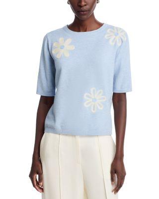 Floral Embroidered Short Sleeve Sweater by SIONI