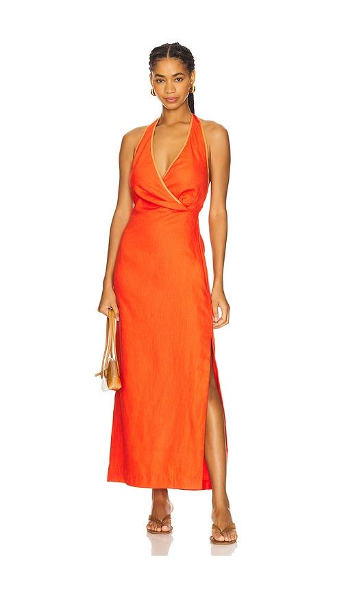 SIR. Panettone Twist Midi Dress in Orange by SIR THE LABEL