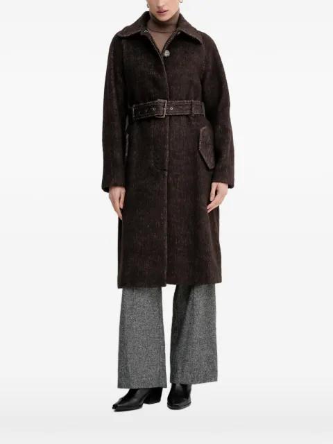belted collared single-breasted coat by SISLEY