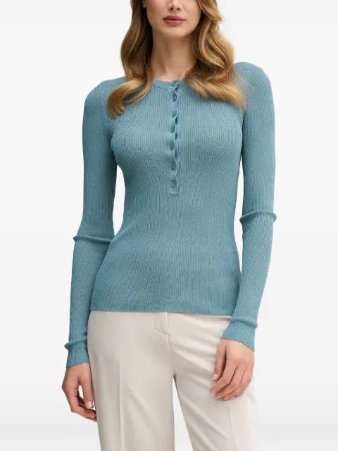 button ribbed henley top by SISLEY