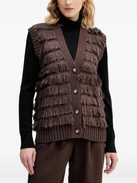 fringed sleeveless cardigan by SISLEY