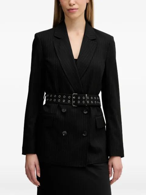 pinstripe belted V-neck jacket by SISLEY