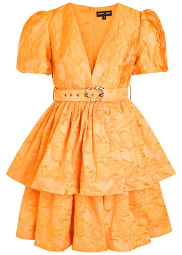 Sol belted floral-jacquard cloqué mini dress by SISTER JANE