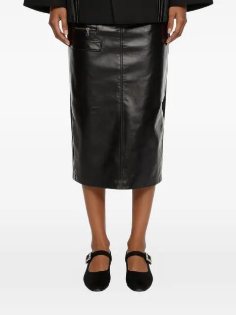 zip-pocket leather midi skirt by SITUATIONIST