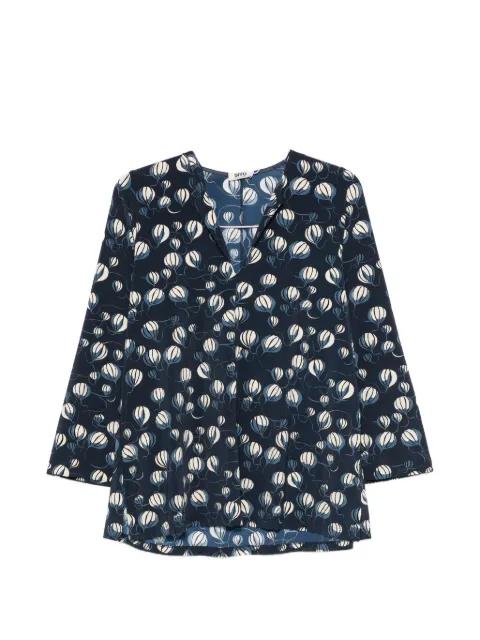 balloon-print V-neck blouse by SIYU