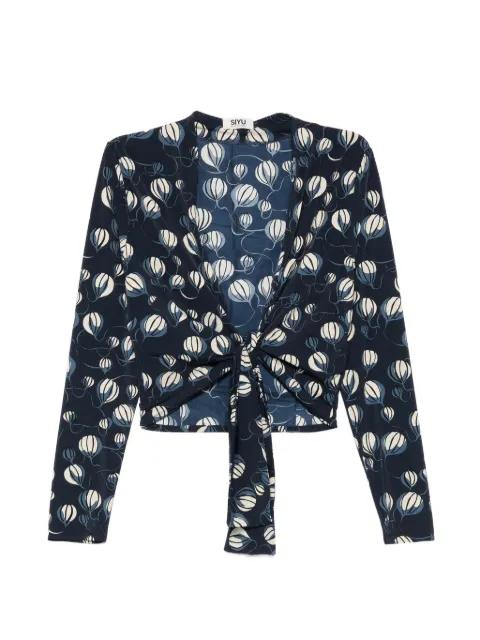 balloon-print tie-front blouse by SIYU