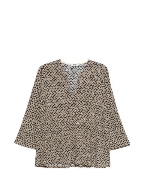 geometric-pattern V-neck blouse by SIYU