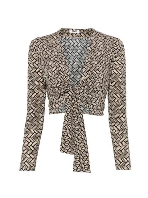 geometric-pattern tie-front blouse by SIYU