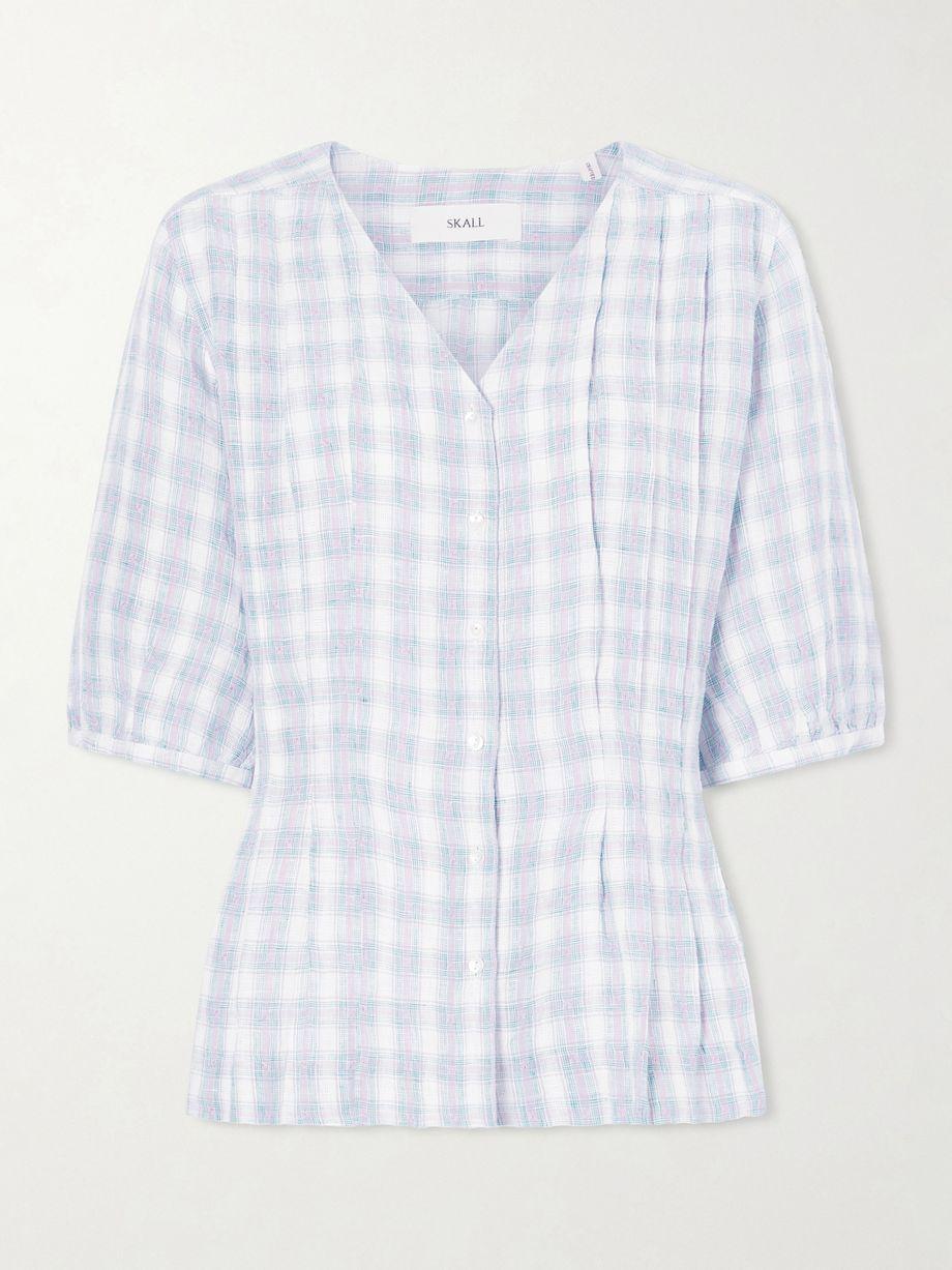 Elvira pleated checked linen shirt by SKALL