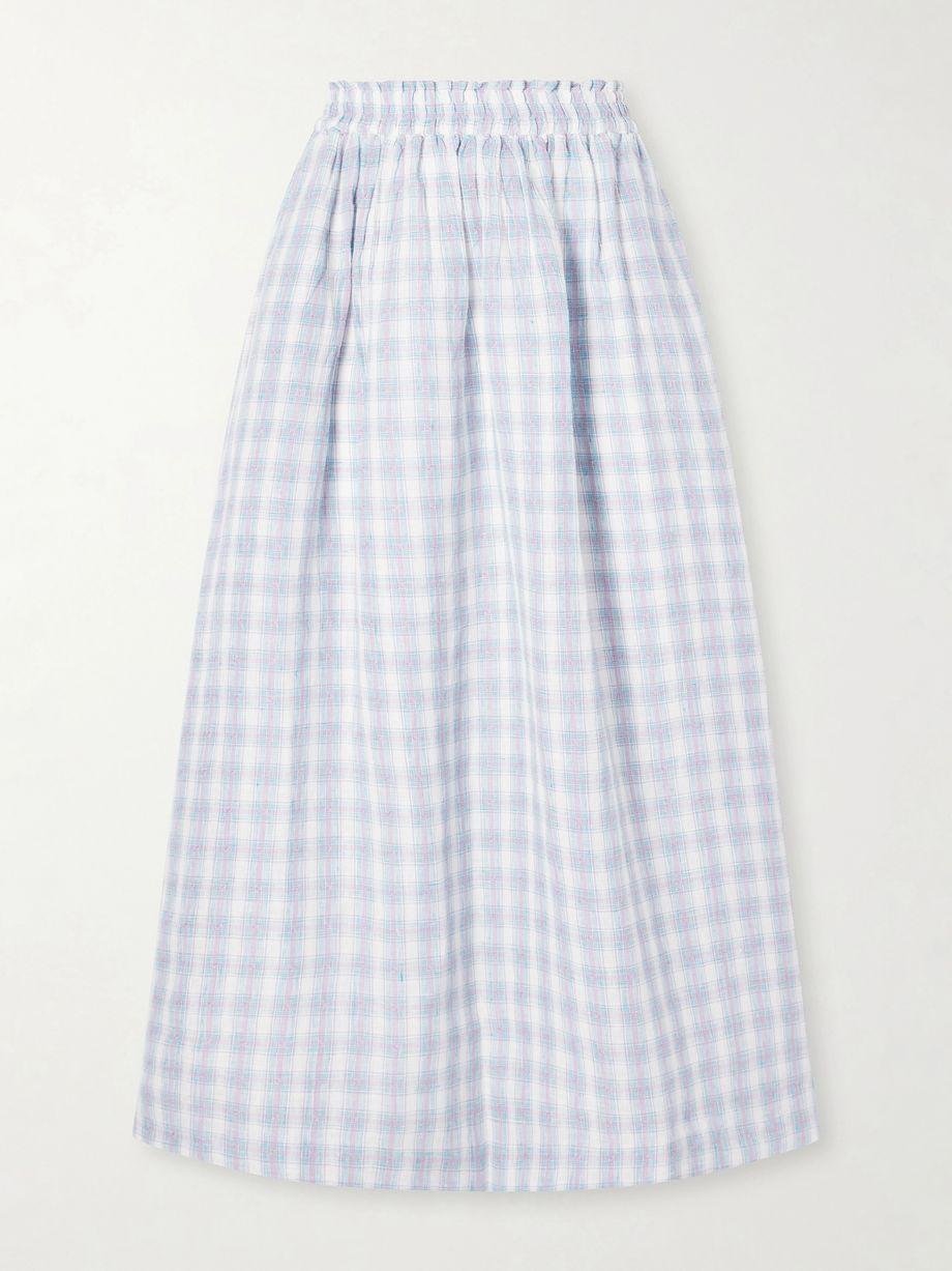 Pleated checked linen midi skirt by SKALL