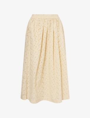 Dagny Embroidered Floral Print Cotton Midi Skirt by SKALL STUDIO