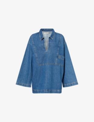 Norma Tunic Open-Neck Cotton Denim Top by SKALL STUDIO