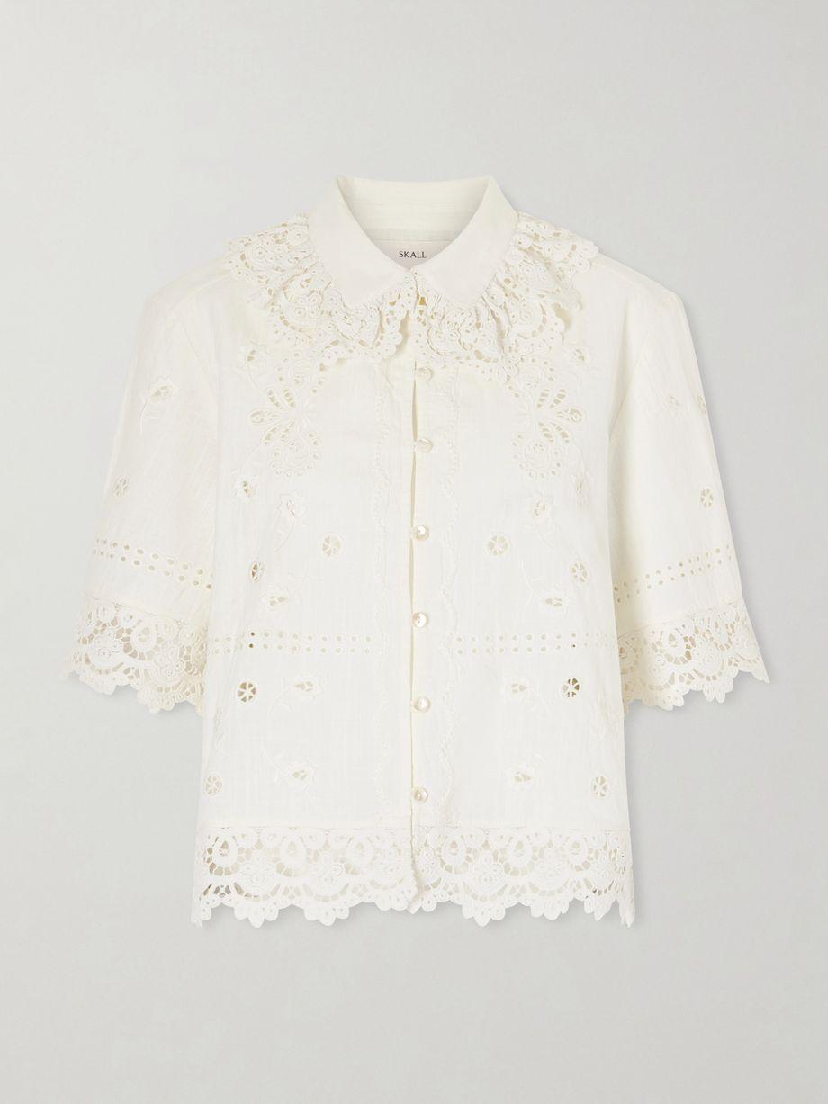 Talia broderie anglaise cotton and linen-blend shirt by SKALL