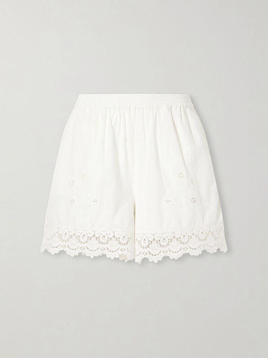 Tallulah floral-embroidered organic cotton and linen-blend shorts by SKALL