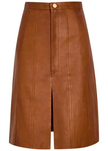 Alexandra corset-effect leather knee-length skirt by SKIIM