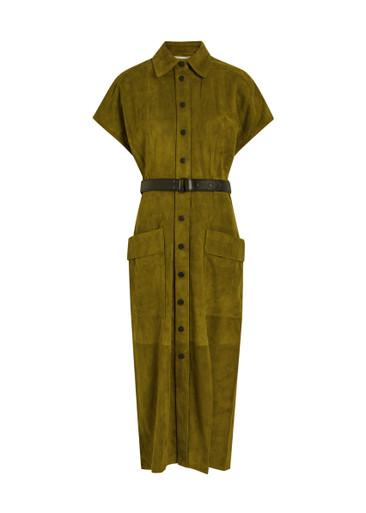 Liza belted suede midi shirt dress by SKIIM