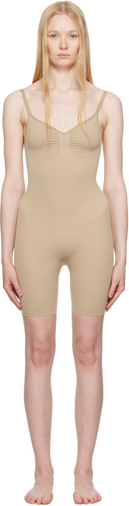 Beige Seamless Sculpt Mid Thigh Bodysuit by SKIMS
