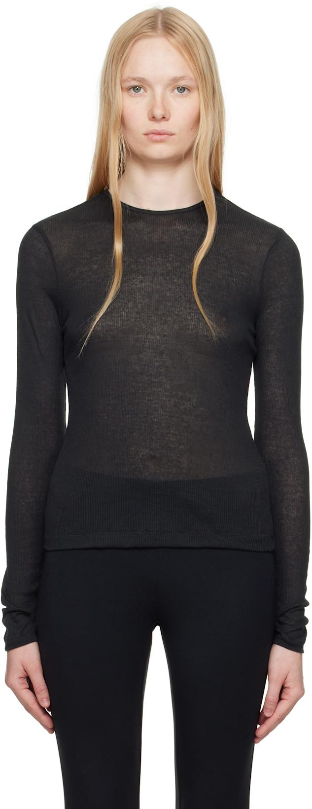 Black Sheer Cotton Long Sleeve T-shirt by SKIMS
