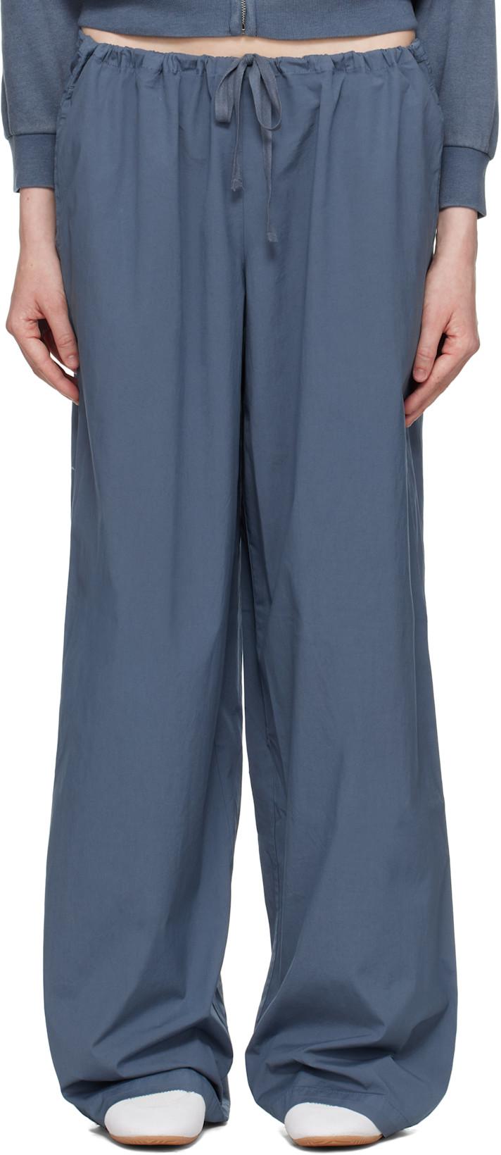 Blue Cotton Poplin Straight Leg Pyjama Pants by SKIMS