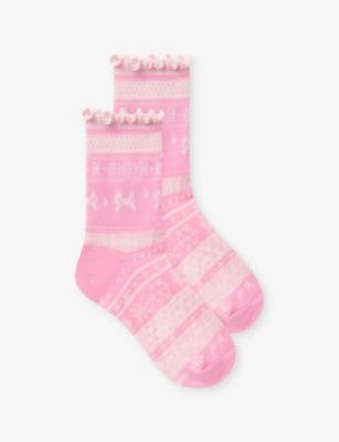 Bow Fair Isle-Intarsia Cotton-Blend Socks by SKIMS