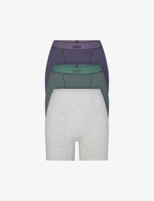 Brand-patch ribbed stretch-cotton boxer shorts pack of three by SKIMS