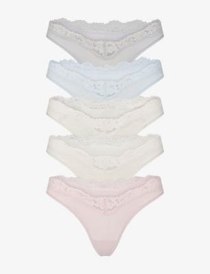 Fits Everybody Dipped Lace-Trim Jersey Thongs Pack of Five by SKIMS