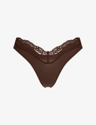 Fits Everybody Lace-Trimmed Stretch-Woven Thong by SKIMS