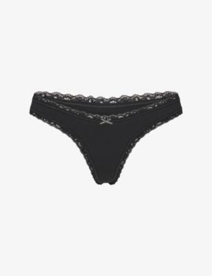 Lightweight Lace-Trim and Stretch-Cotton Thong by SKIMS
