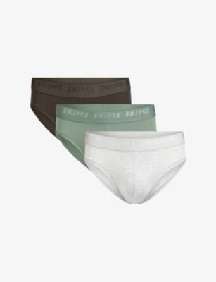 Logo-Waistband Pack-Of-Three Stretch-Cotton Briefs by SKIMS